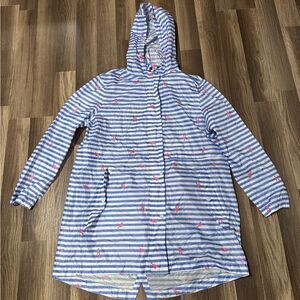 Joules Blue and White Stripes with Pink Lobsters Women’s Rain Jacket 14